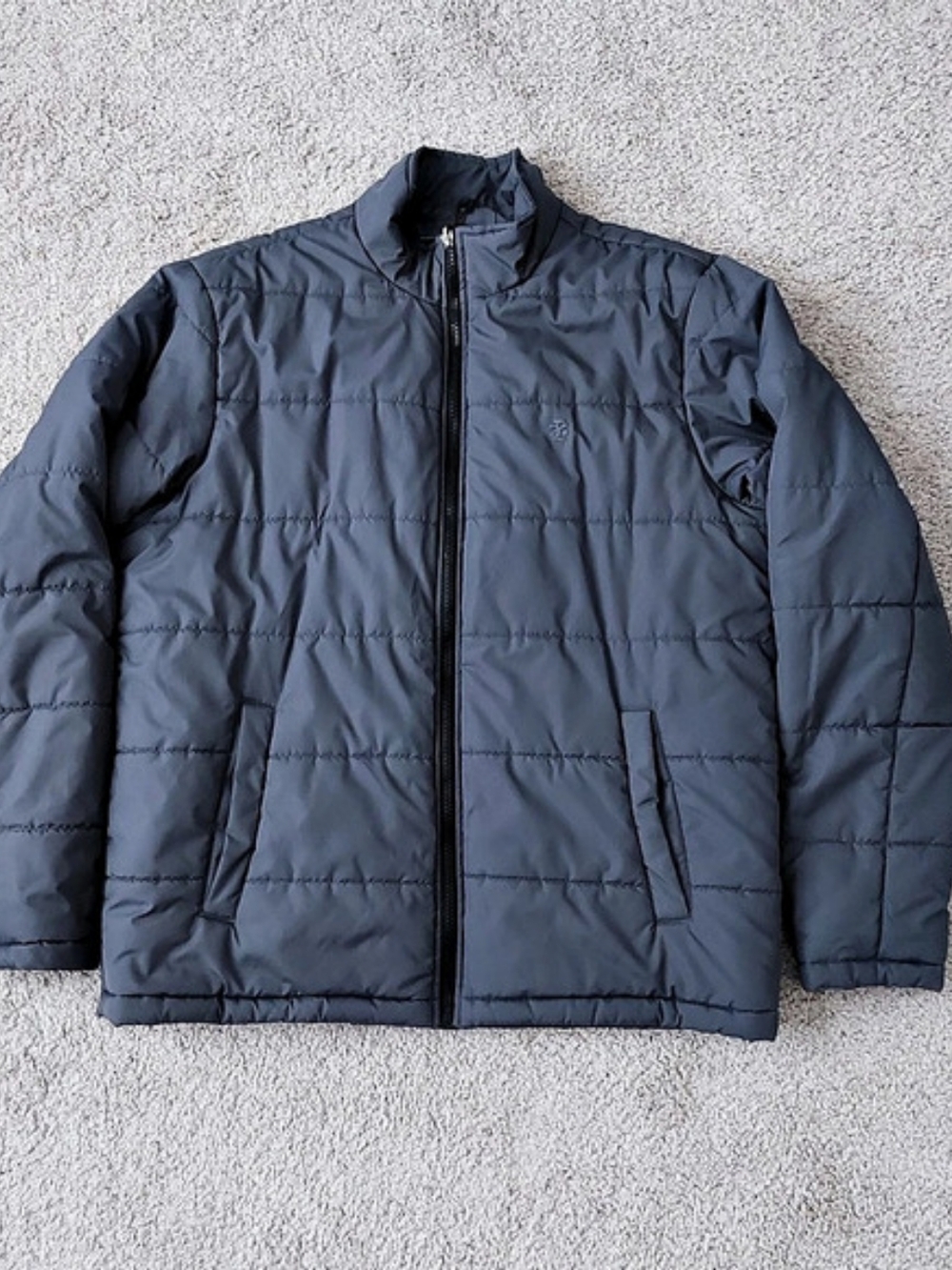 IZOD Quilted Zip-Up Puffer Jacket Gray Navy Women's Large